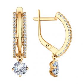 Серьги из золочёного серебра SOKOLOV 93022231 с фианитом 93022231 фото
