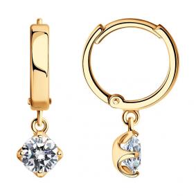 Серьги из золочёного серебра SOKOLOV 93022245 с фианитом 93022245 фото