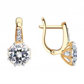 Серьги из золочёного серебра SOKOLOV 93022273 с фианитом 93022273 фото
