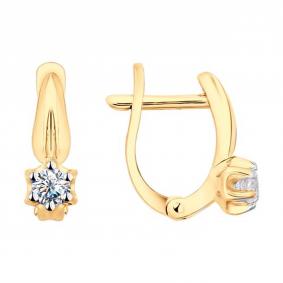 Серьги из золочёного серебра SOKOLOV 93022369 с фианитом 93022369 фото
