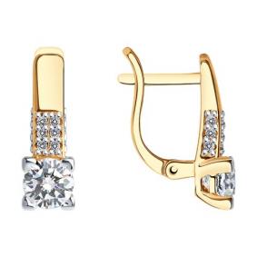 Серьги из золочёного серебра SOKOLOV 93022370 с фианитом 93022370 фото