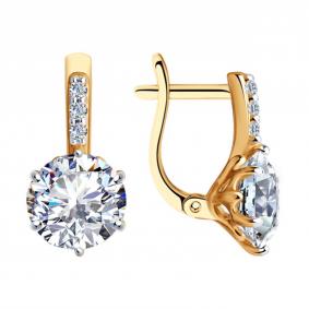 Серьги из золочёного серебра SOKOLOV 93022372-91 с фианитом 93022372-91 фото