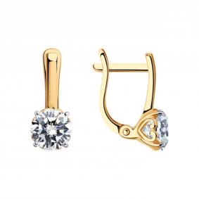 Серьги из золочёного серебра SOKOLOV 93022374-91 с фианитом 93022374-91 фото