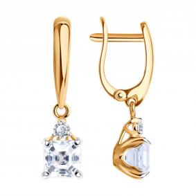 Серьги из золочёного серебра SOKOLOV 93022384-91 с фианитом 93022384-91 фото