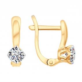 Серьги из золочёного серебра SOKOLOV 93022388 с фианитом 93022388 фото