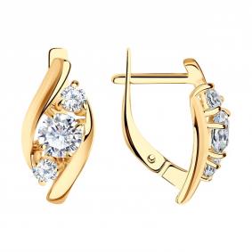 Серьги из золочёного серебра SOKOLOV 93022390 с фианитом 93022390 фото