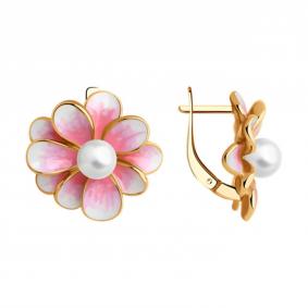Серьги из золочёного серебра SOKOLOV 93022393-91 с жемчугом и эмалью 93022393-91 фото