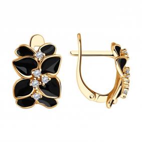 Серьги из золочёного серебра SOKOLOV 93022396-91 с фианитом и эмалью 93022396-91 фото