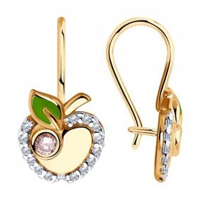 Серьги из золочёного серебра SOKOLOV 93022397 с фианитом и эмалью 93022397 фото