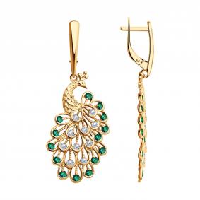 Серьги из золочёного серебра SOKOLOV 93022399 с фианитом 93022399 фото