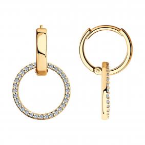 Серьги из золочёного серебра SOKOLOV 93022439 с фианитом 93022439 фото