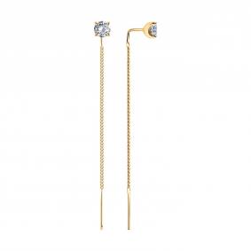 Серьги из золочёного серебра SOKOLOV 93022440 с фианитом 93022440 фото