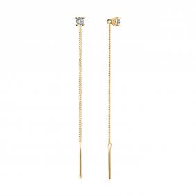 Серьги из золочёного серебра SOKOLOV 93022441 с фианитом 93022441 фото