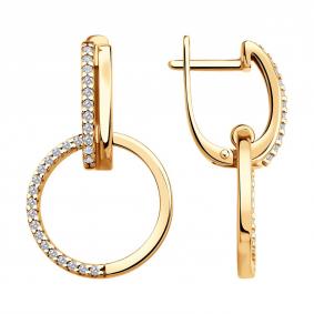 Серьги из золочёного серебра SOKOLOV 93022443 с фианитом 93022443 фото