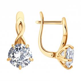 Серьги из золочёного серебра SOKOLOV 93022450 с фианитом 93022450 фото