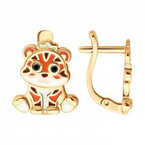 Серьги из золочёного серебра SOKOLOV 93022452 с фианитом и эмалью 93022452 фото