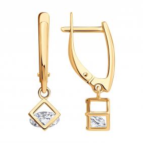 Серьги из золоченого серебра SOKOLOV с подвижным фианитом 93022461 93022461 фото