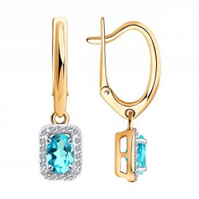 Серьги из золочёного серебра SOKOLOV 93022466 с фианитом и ювелирным кристаллом 93022466 фото