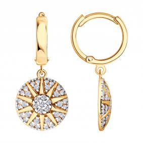 Серьги из золочёного серебра SOKOLOV 93022474 с фианитом 93022474 фото