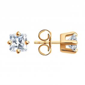 Серьги из золочёного серебра SOKOLOV 93022475-91 с фианитом 93022475-91 фото
