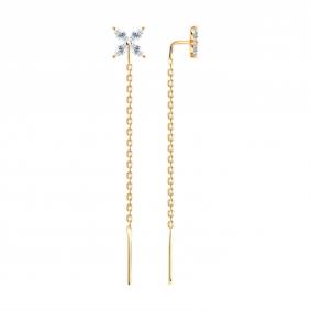 Серьги из золочёного серебра SOKOLOV 93022484 с фианитом 93022484 фото