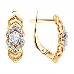 Серьги из золочёного серебра SOKOLOV 93022535 с фианитом 93022535 фото