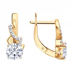 Серьги из золочёного серебра SOKOLOV 93022540 с фианитом 93022540 фото