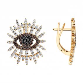 Серьги из золочёного серебра SOKOLOV 93022542 с фианитом 93022542 фото