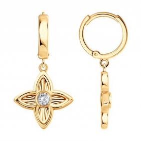 Серьги из золочёного серебра SOKOLOV 93022559 с фианитом 93022559 фото