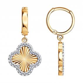 Серьги из золочёного серебра SOKOLOV 93022565 с фианитом 93022565 фото