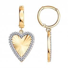 Серьги из золочёного серебра SOKOLOV 93022566 с фианитом 93022566 фото