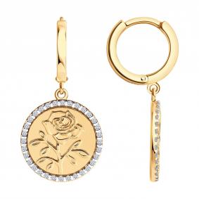 Серьги из золочёного серебра SOKOLOV 93022606 с фианитом 93022606 фото