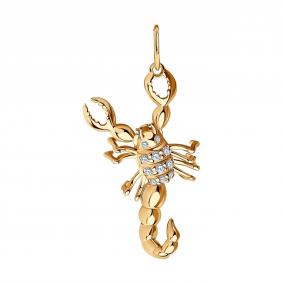 Подвеска из золочёного серебра Скорпион SOKOLOV с подвижным элементом и фианитом 93030020 93030020 фото