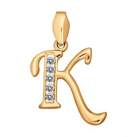 Подвеска-буква К из золочёного серебра SOKOLOV с фианитом 93030520 93030520 фото