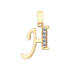 Подвеска-буква Н из золочёного серебра SOKOLOV с фианитом 93030528 93030528 фото