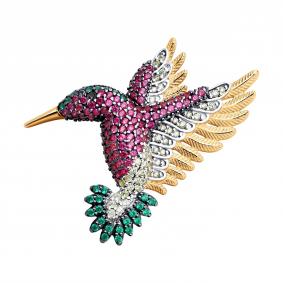 Брошь из золочёного серебра SOKOLOV 93040045-91 с фианитом и рубиновым корундом 93040045-91 фото