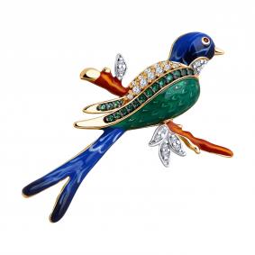 Брошь из золочёного серебра SOKOLOV 93040047-91 с фианитом, эмалью и рубиновым корундом 93040047-91 фото