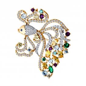 Брошь из золочёного серебра SOKOLOV 93040048-91 с фианитом 93040048-91 фото