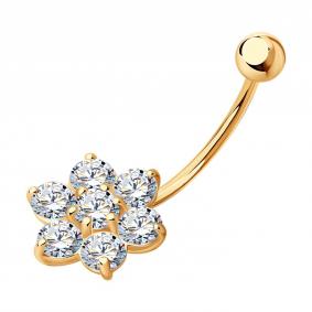Пирсинг в пупок из золочёного серебра SOKOLOV с фианитом 93060005 93060005 фото