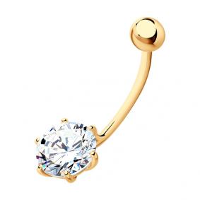 Пирсинг в пупок из золочёного серебра SOKOLOV с фианитом 93060009 93060009 фото