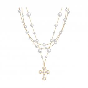 Колье Крест из золочёного серебра SOKOLOV с жемчугом 93070152 93070152 фото