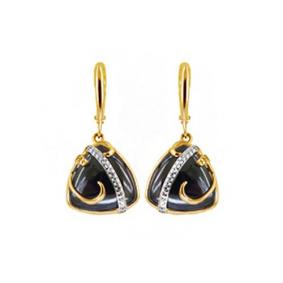 Серьги из золочёного серебра Золотые узоры 94-02-0982 с ониксом и цирконием 94-02-0982 фото