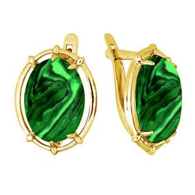 Серьги из золочёного серебра Золотые узоры 94-02-4904-00 с малахитом 94-02-4904-00 фото