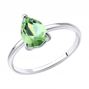 Серебряное кольцо SOKOLOV 94-110-00220-2 с хризолитом и ювелирным кристаллом 94-110-00220-2 фото