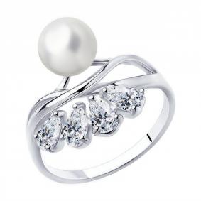 Серебряное кольцо Diamant 94-110-00467-1 с фианитом и жемчугом 94-110-00467-1 фото