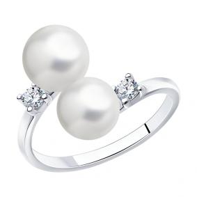 Серебряное кольцо Diamant 94-110-01101-1 с фианитом и жемчугом 94-110-01101-1 фото
