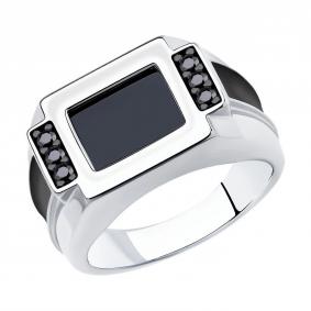 Серебряное кольцо Diamant 94-112-00488-2 с фианитом, ониксом и эмалью 94-112-00488-2 фото