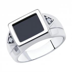 Серебряное кольцо Diamant 94-112-00491-1 с фианитом и ониксом 94-112-00491-1 фото