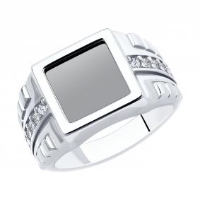 Серебряное кольцо Diamant 94-112-00497-1 с фианитом и ониксом 94-112-00497-1 фото