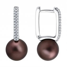 Серебряные серьги Diamant 94-120-00090-1 с фианитом и жемчугом 94-120-00090-1 фото